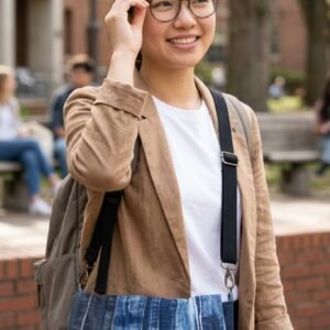 復古丹寧拼接斜背包